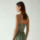 Sage Green Organza Split Thigh High-Waisted Trousers