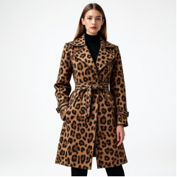 Retro Animal Print Tiered Trench Coat