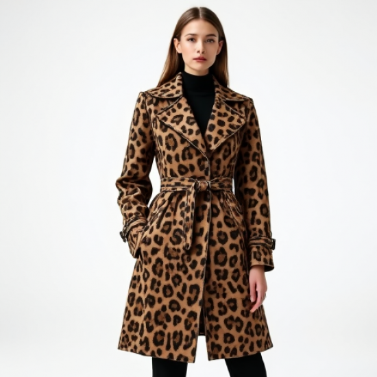 Retro Animal Print Tiered Trench Coat