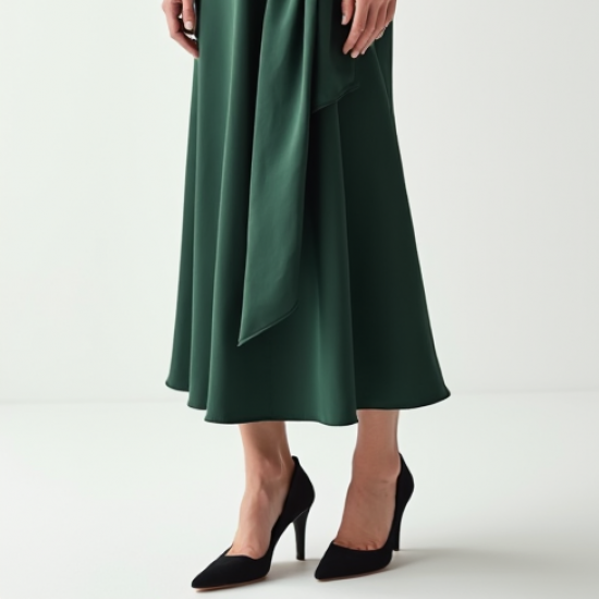 Classic Solid Color Wrap Front Satin Slip Skirt
