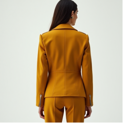 Mustard Yellow Double-Breasted Chiffon Biker Jacket