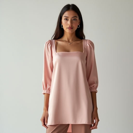 Pastel Pink Square Neck Satin Tunic