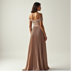 Minimalist Solid Color Off-Shoulder Pleated Maxi Skirt