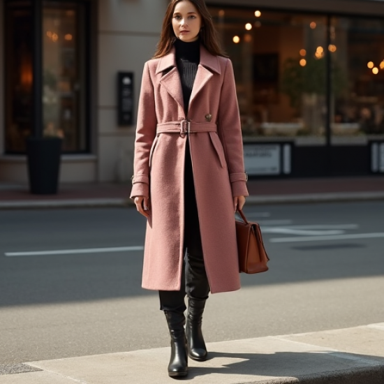 Dusty Rose Cut-Out Tweed Trench Coat