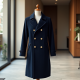 Navy Blue Corduroy Double-Breasted Trench Coat