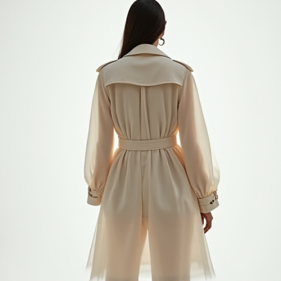 French Style Double-Breasted Tulle Trench Coat