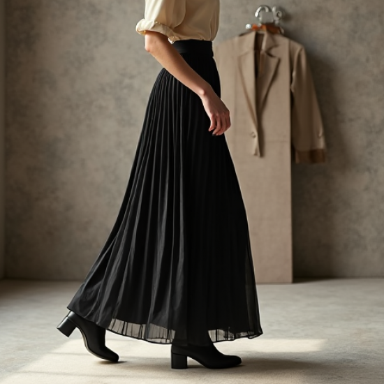 Retro Pleated Georgette Pleated Maxi Skirt