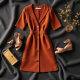 Terracotta Tweed V-Neck Cocktail Dress