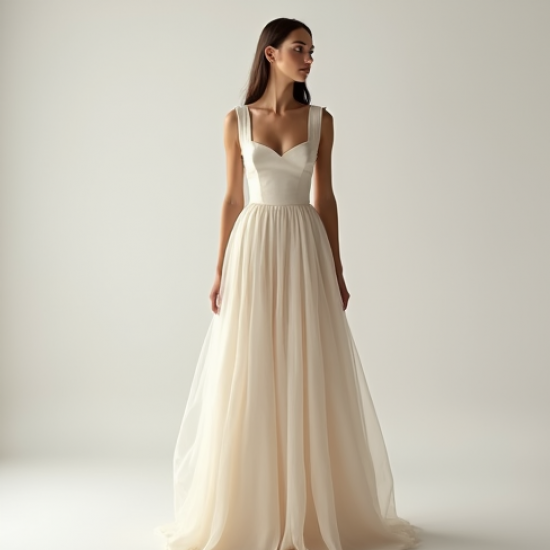 Minimalist Organza Square Neck Evening Gown