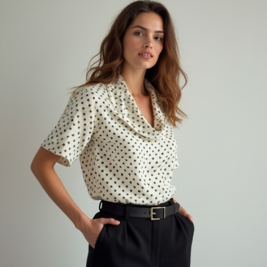 Vintage Polka Dot Cowl Neck Top