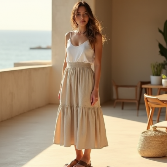 Minimalist Linen Column Tiered Boho Skirt