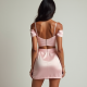 Pastel Pink Houndstooth Off-Shoulder Satin Slip Skirt