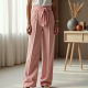 Pastel Pink Solid Color Wrap Front High-Waisted Trousers