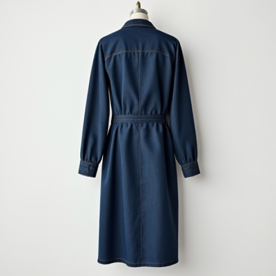Navy Blue Denim Wrap Front Shirt Dress