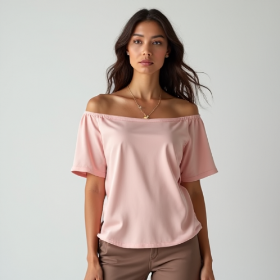 Pastel Pink Off-Shoulder Satin Graphic Tee