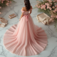 Pastel Pink Ruffled Tulle Evening Gown