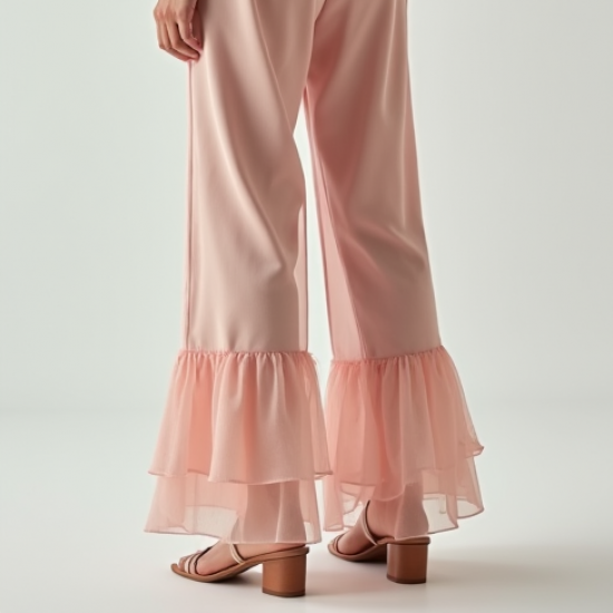 Pastel Pink Ruffled Organza Paperbag Waist Pants