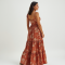 Terracotta Floral Print Tiered Maxi Dress