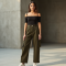Minimalist Solid Color Off-Shoulder Cargo Pants