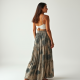 Korean Chic Abstract Print Split Thigh Tiered Boho Skirt