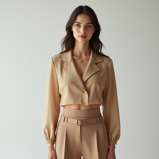 Oatmeal Chiffon Double-Breasted Crop Top