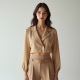 Oatmeal Chiffon Double-Breasted Crop Top