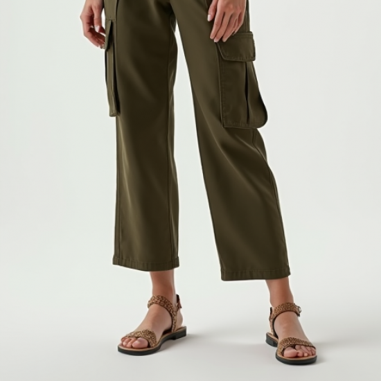 French Style Puff Sleeve Square Neck Cargo Pants