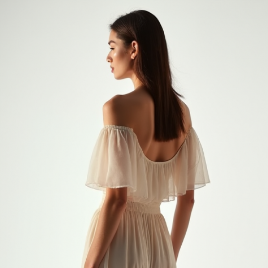 Classic Off-Shoulder Organza Wide-Leg Pants