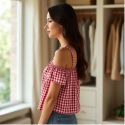 Classic Gingham Off-Shoulder Camisole