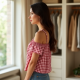 Classic Gingham Off-Shoulder Camisole