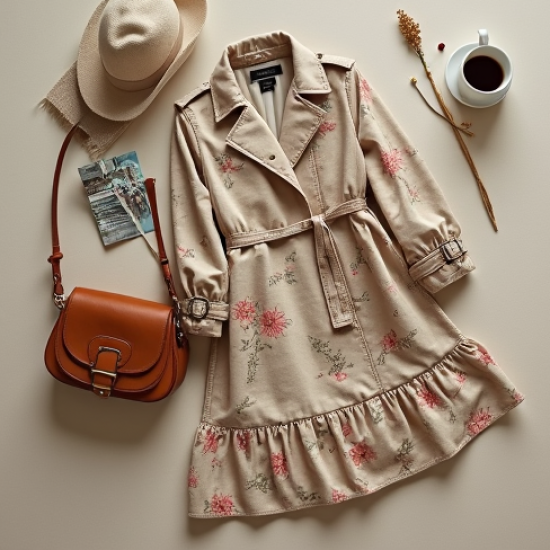 Boho Floral Print Tiered Trench Coat