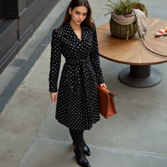 Midnight Black Polka Dot Puff Sleeve Trench Coat