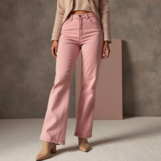 Pastel Pink Tiered Velvet Straight Jeans