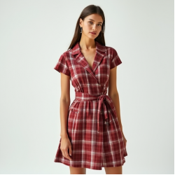 Retro Plaid Double-Breasted Sundress