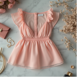 Pastel Pink Ruffled Organza Peplum Top