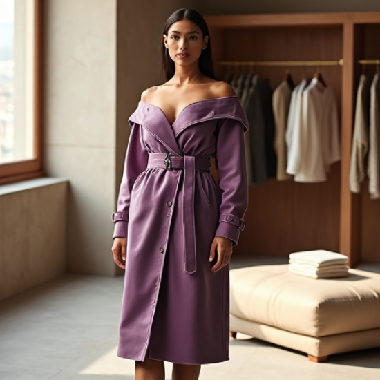Lavender Off-Shoulder Velvet Trench Coat
