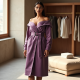 Lavender Off-Shoulder Velvet Trench Coat