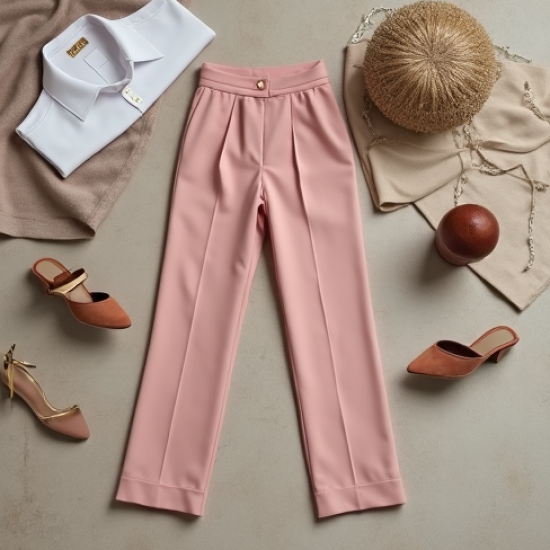 Pastel Pink Solid Color Wrap Front High-Waisted Trousers