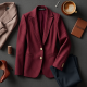 Burgundy Striped V-Neck Tailored Blazer