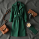 Emerald Green Houndstooth Cut-Out Trench Coat