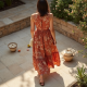 Terracotta Floral Print Tiered Maxi Dress