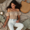 Oatmeal Gingham Smocked Off-Shoulder Top