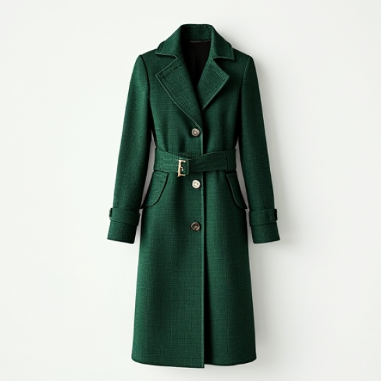 Emerald Green Houndstooth Cut-Out Trench Coat