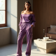 Lavender Off-Shoulder Velvet Cargo Pants