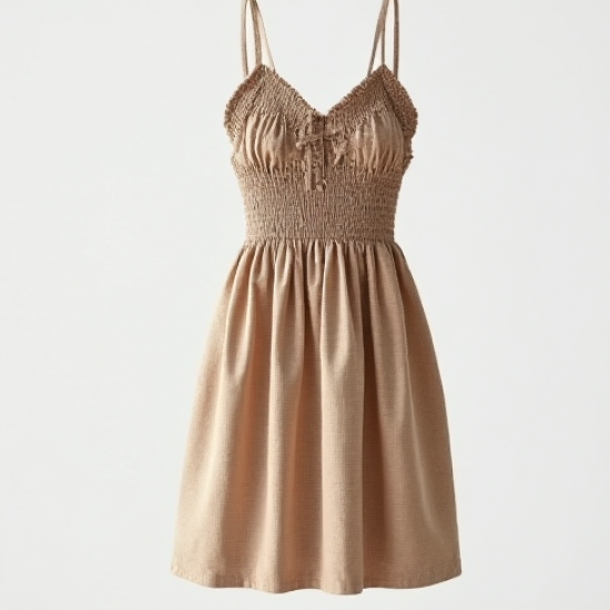 Oatmeal Gingham Smocked Babydoll Dress