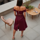 Burgundy Off-Shoulder Denim Wrap Front Skirt