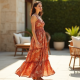 Terracotta Floral Print Tiered Maxi Dress