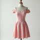 Pastel Pink Houndstooth Off-Shoulder Camisole Dress