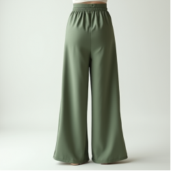 Sage Green Square Neck Satin Wide-Leg Pants