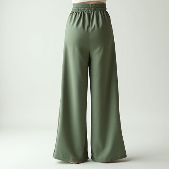 Sage Green Square Neck Satin Wide-Leg Pants